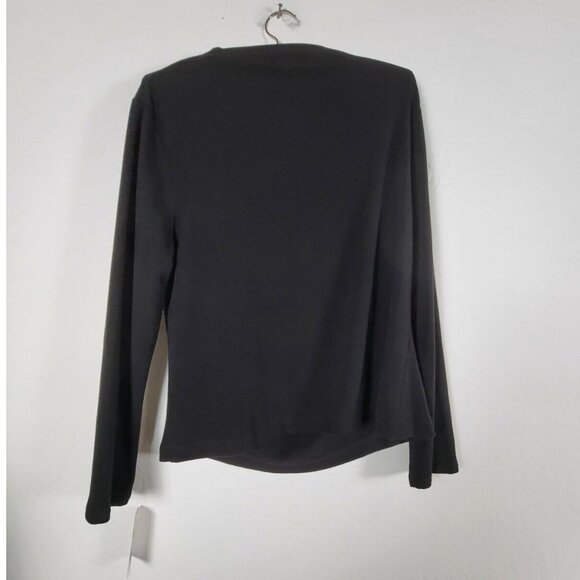 Clara Sunwoo Womens Sweater 1X Plus Black Long Sleeve Ruched Draped Neck NWT - Picture 2 of 8